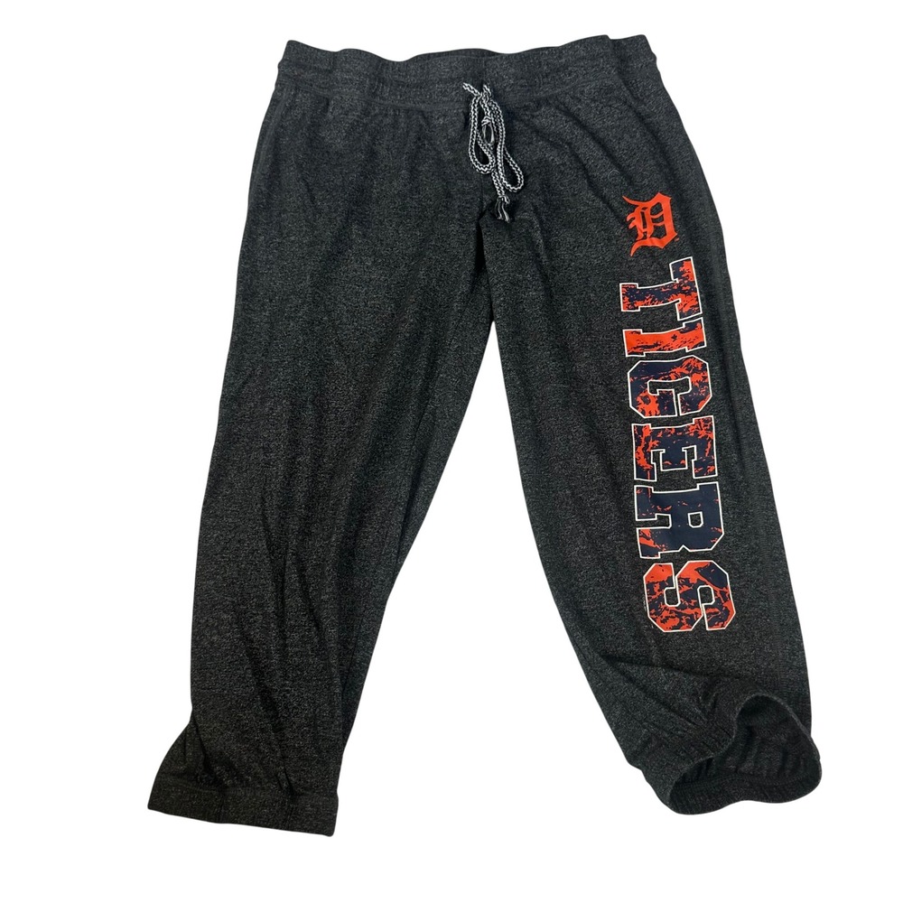 MLB Detroit Tigers Women Medium Charcoal Gray Capri Jogger Sweatpants Distressed